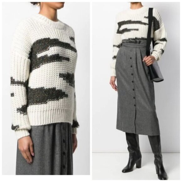 BA&SH Cacilie Metallic Intarsia-Knit Alpaca/Wool Ivory Sweater New Size 0/XS - Picture 6 of 16